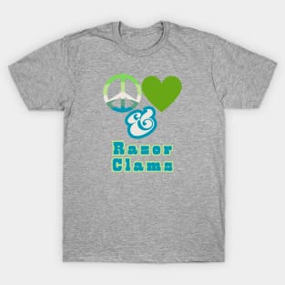 Peace, Love & Razor Clams - Pacific Northwest Style Groovy Retro Mossy Colors T-Shirt